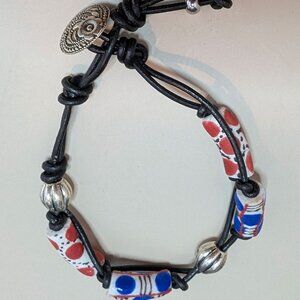 Handmade Afrocentric Beaded Bracelet, UNISEX Boho Leather Macrame Wristband
